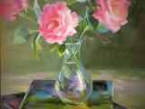 Still Life with Garden Roses in full bloom  Oil on board  15in x 19in © Kevin Flood